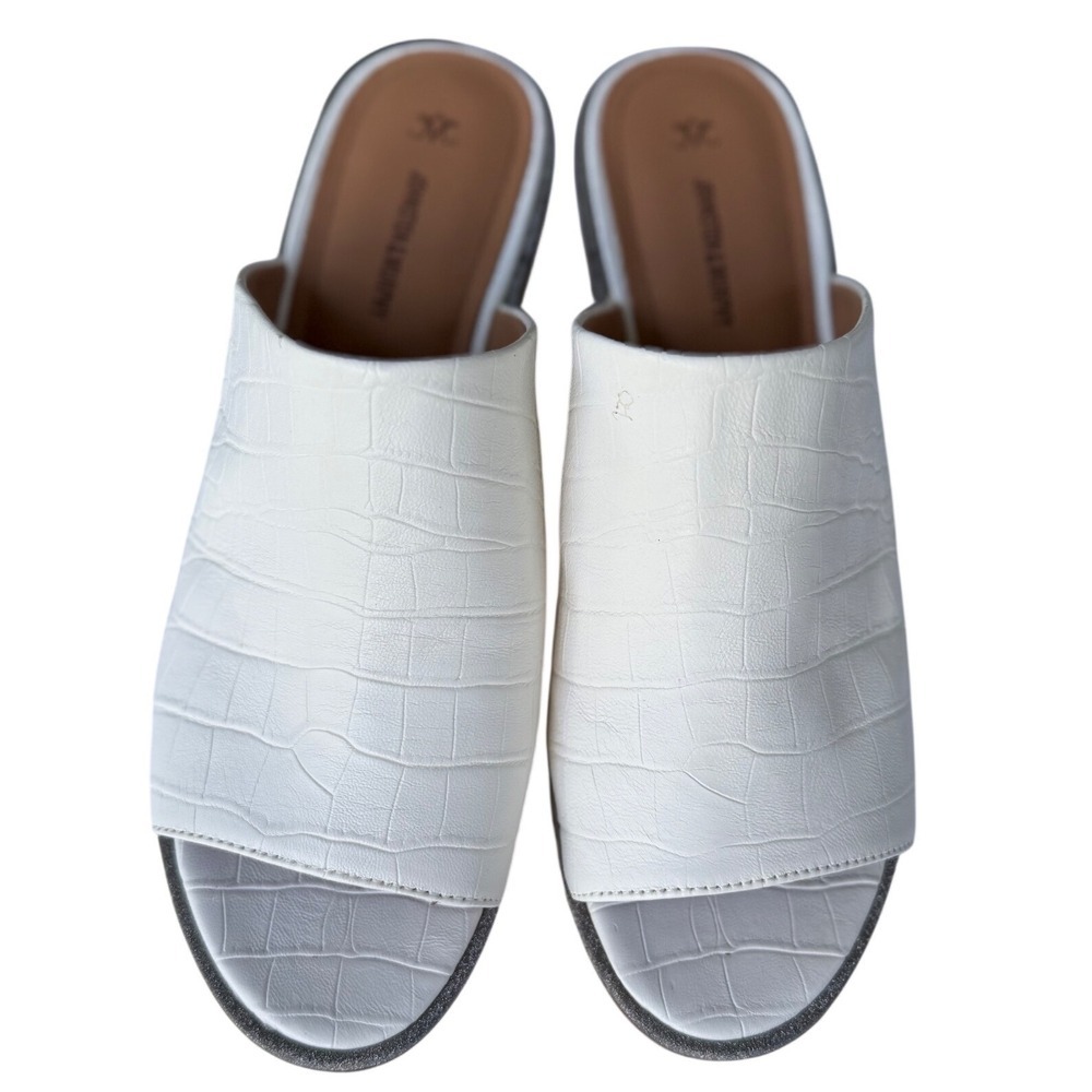 Johnston & Murphy Jade White Croc Embossed Sheepskin Cork Wedge Sandals 9.5M